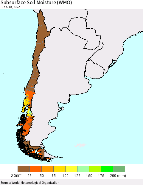 Chile Subsurface Soil Moisture (WMO) Thematic Map For 1/6/2022 - 1/10/2022