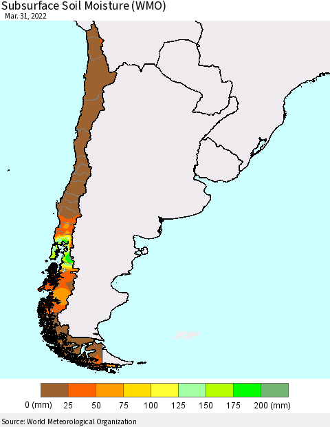 Chile Subsurface Soil Moisture (WMO) Thematic Map For 3/26/2022 - 3/31/2022