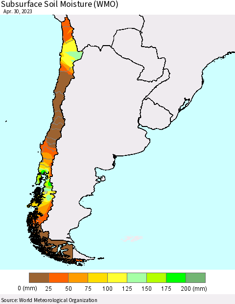 Chile Subsurface Soil Moisture (WMO) Thematic Map For 4/26/2023 - 4/30/2023