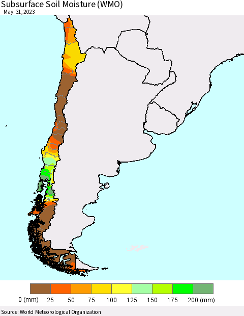 Chile Subsurface Soil Moisture (WMO) Thematic Map For 5/26/2023 - 5/31/2023