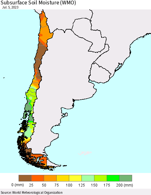 Chile Subsurface Soil Moisture (WMO) Thematic Map For 7/1/2023 - 7/5/2023
