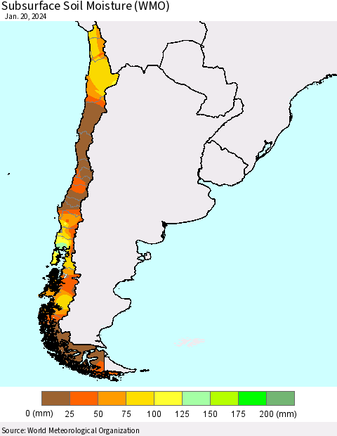 Chile Subsurface Soil Moisture (WMO) Thematic Map For 1/16/2024 - 1/20/2024