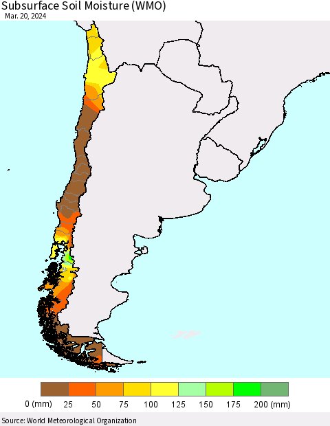 Chile Subsurface Soil Moisture (WMO) Thematic Map For 3/16/2024 - 3/20/2024