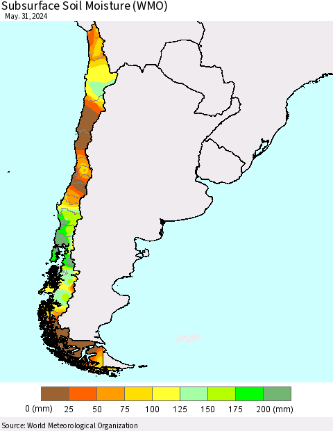 Chile Subsurface Soil Moisture (WMO) Thematic Map For 5/26/2024 - 5/31/2024