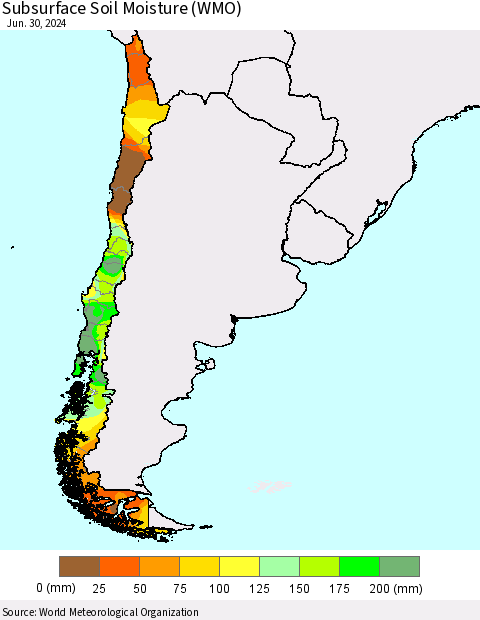 Chile Subsurface Soil Moisture (WMO) Thematic Map For 6/26/2024 - 6/30/2024