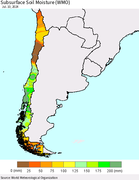 Chile Subsurface Soil Moisture (WMO) Thematic Map For 7/6/2024 - 7/10/2024