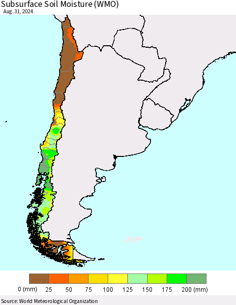 Chile Subsurface Soil Moisture (WMO) Thematic Map For 8/26/2024 - 8/31/2024