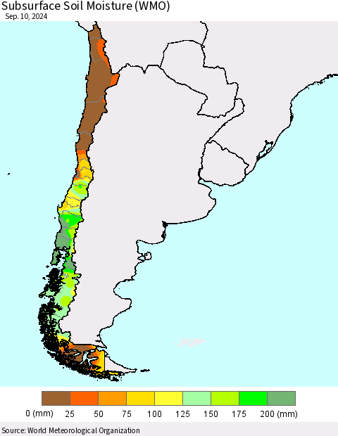 Chile Subsurface Soil Moisture (WMO) Thematic Map For 9/6/2024 - 9/10/2024