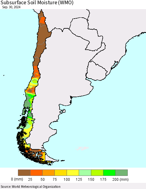 Chile Subsurface Soil Moisture (WMO) Thematic Map For 9/26/2024 - 9/30/2024