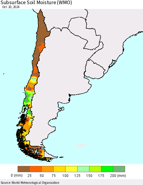 Chile Subsurface Soil Moisture (WMO) Thematic Map For 10/16/2024 - 10/20/2024