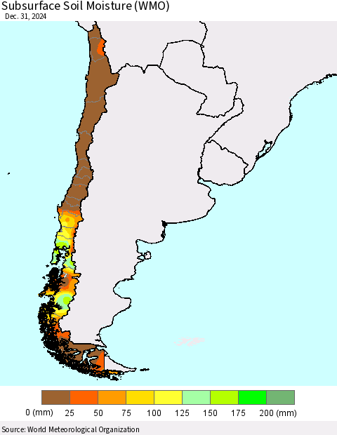 Chile Subsurface Soil Moisture (WMO) Thematic Map For 12/26/2024 - 12/31/2024