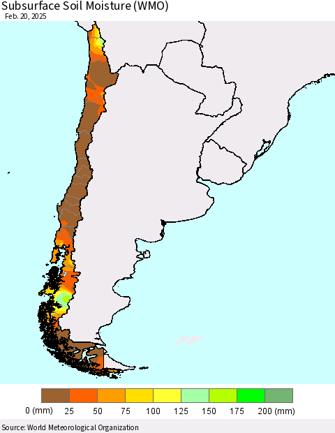 Chile Subsurface Soil Moisture (WMO) Thematic Map For 2/16/2025 - 2/20/2025