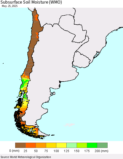 Chile Subsurface Soil Moisture (WMO) Thematic Map For 5/21/2025 - 5/25/2025