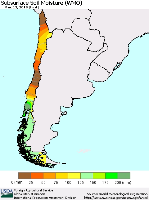 Chile Subsurface Soil Moisture (WMO) Thematic Map For 5/7/2018 - 5/13/2018