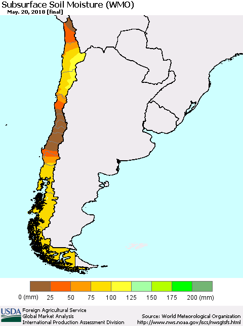 Chile Subsurface Soil Moisture (WMO) Thematic Map For 5/14/2018 - 5/20/2018
