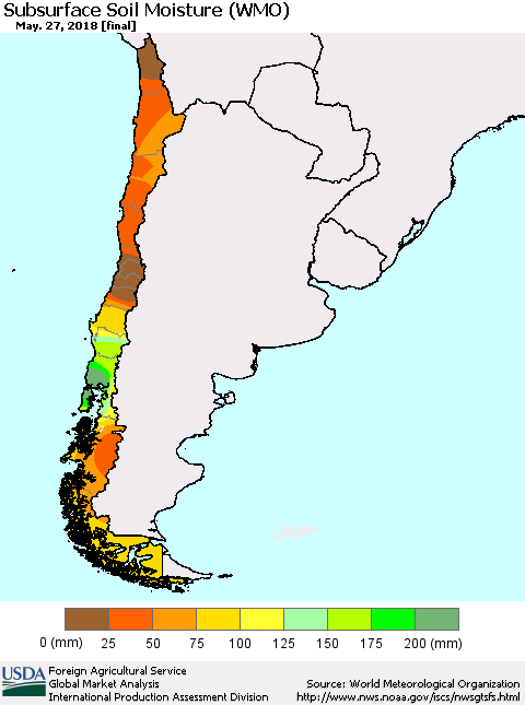 Chile Subsurface Soil Moisture (WMO) Thematic Map For 5/21/2018 - 5/27/2018