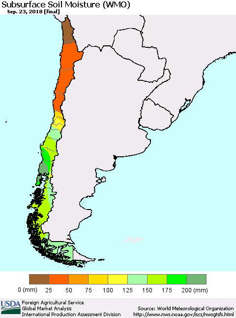 Chile Subsurface Soil Moisture (WMO) Thematic Map For 9/17/2018 - 9/23/2018