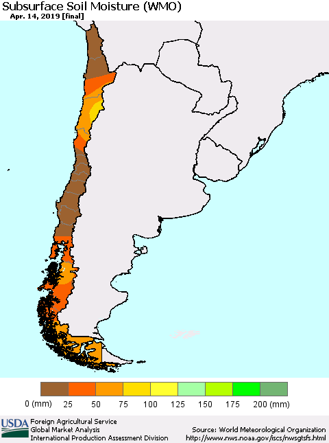 Chile Subsurface Soil Moisture (WMO) Thematic Map For 4/8/2019 - 4/14/2019