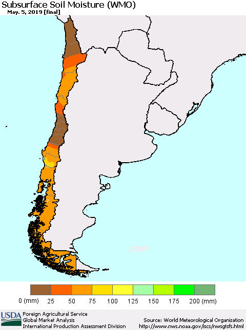 Chile Subsurface Soil Moisture (WMO) Thematic Map For 4/29/2019 - 5/5/2019