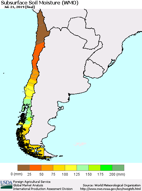 Chile Subsurface Soil Moisture (WMO) Thematic Map For 7/15/2019 - 7/21/2019