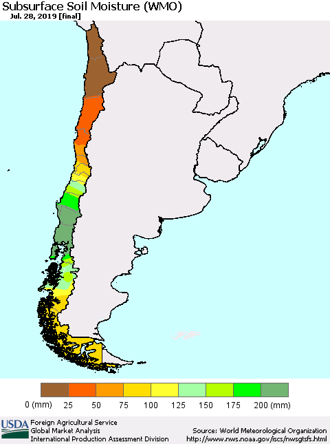 Chile Subsurface Soil Moisture (WMO) Thematic Map For 7/22/2019 - 7/28/2019