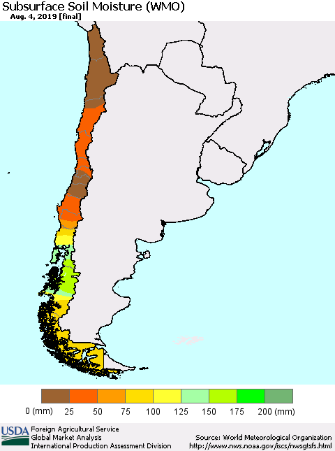 Chile Subsurface Soil Moisture (WMO) Thematic Map For 7/29/2019 - 8/4/2019