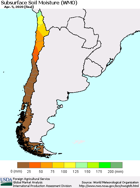 Chile Subsurface Soil Moisture (WMO) Thematic Map For 3/30/2020 - 4/5/2020