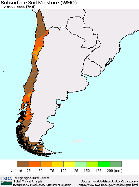 Chile Subsurface Soil Moisture (WMO) Thematic Map For 4/20/2020 - 4/26/2020