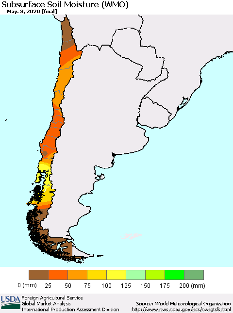 Chile Subsurface Soil Moisture (WMO) Thematic Map For 4/27/2020 - 5/3/2020