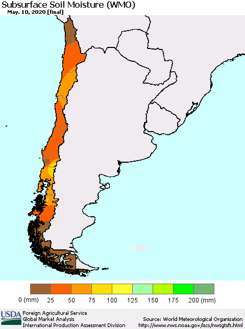 Chile Subsurface Soil Moisture (WMO) Thematic Map For 5/4/2020 - 5/10/2020