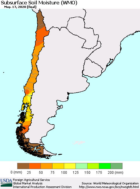 Chile Subsurface Soil Moisture (WMO) Thematic Map For 5/11/2020 - 5/17/2020