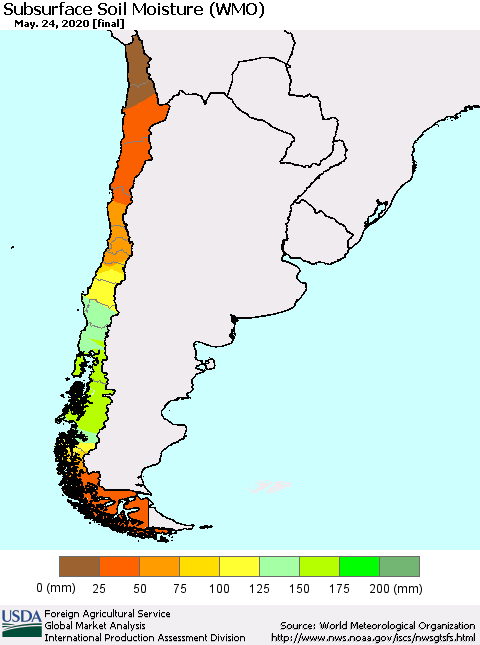 Chile Subsurface Soil Moisture (WMO) Thematic Map For 5/18/2020 - 5/24/2020