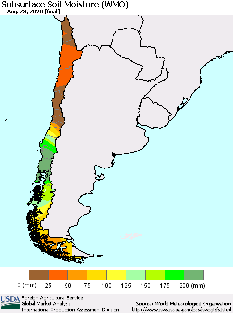 Chile Subsurface Soil Moisture (WMO) Thematic Map For 8/17/2020 - 8/23/2020