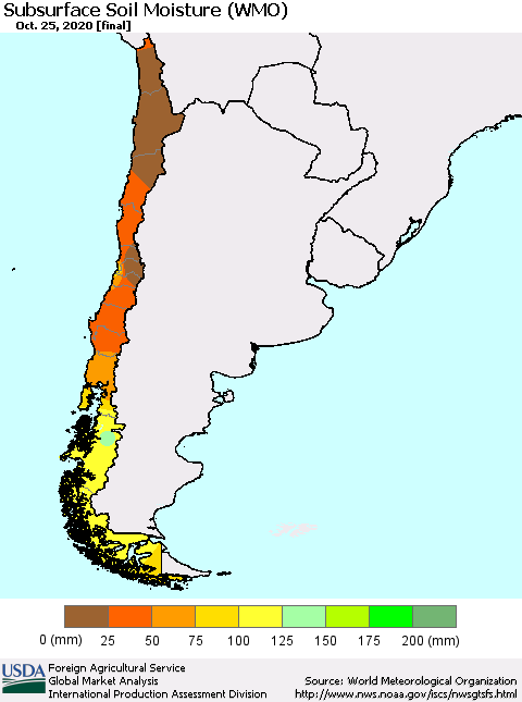 Chile Subsurface Soil Moisture (WMO) Thematic Map For 10/19/2020 - 10/25/2020