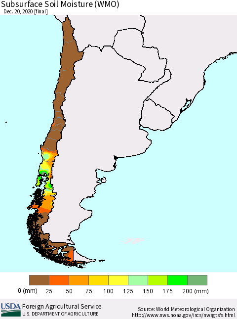 Chile Subsurface Soil Moisture (WMO) Thematic Map For 12/14/2020 - 12/20/2020