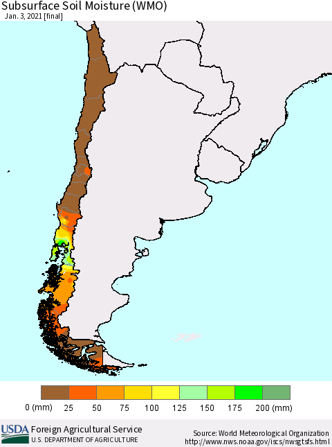 Chile Subsurface Soil Moisture (WMO) Thematic Map For 12/28/2020 - 1/3/2021