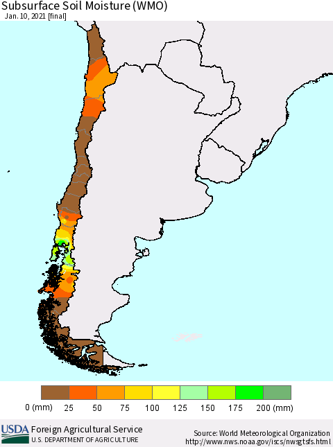 Chile Subsurface Soil Moisture (WMO) Thematic Map For 1/4/2021 - 1/10/2021