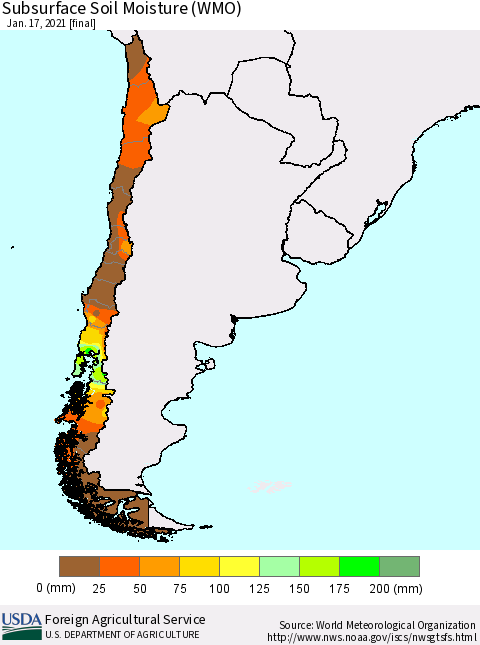 Chile Subsurface Soil Moisture (WMO) Thematic Map For 1/11/2021 - 1/17/2021