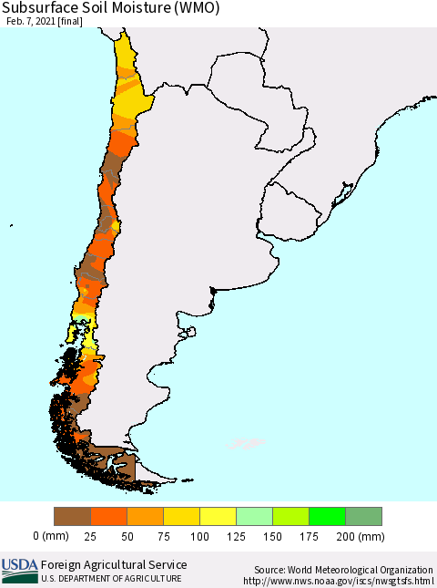 Chile Subsurface Soil Moisture (WMO) Thematic Map For 2/1/2021 - 2/7/2021