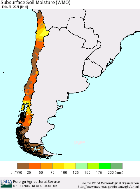 Chile Subsurface Soil Moisture (WMO) Thematic Map For 2/15/2021 - 2/21/2021