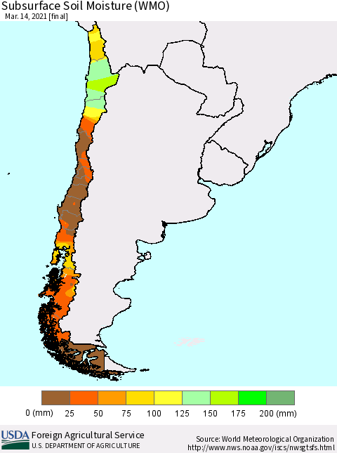 Chile Subsurface Soil Moisture (WMO) Thematic Map For 3/8/2021 - 3/14/2021