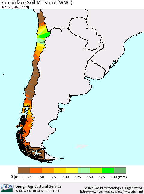 Chile Subsurface Soil Moisture (WMO) Thematic Map For 3/15/2021 - 3/21/2021