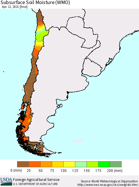 Chile Subsurface Soil Moisture (WMO) Thematic Map For 4/5/2021 - 4/11/2021