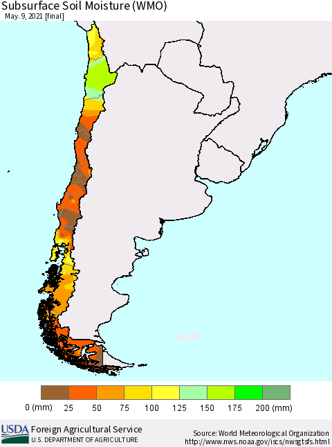 Chile Subsurface Soil Moisture (WMO) Thematic Map For 5/3/2021 - 5/9/2021