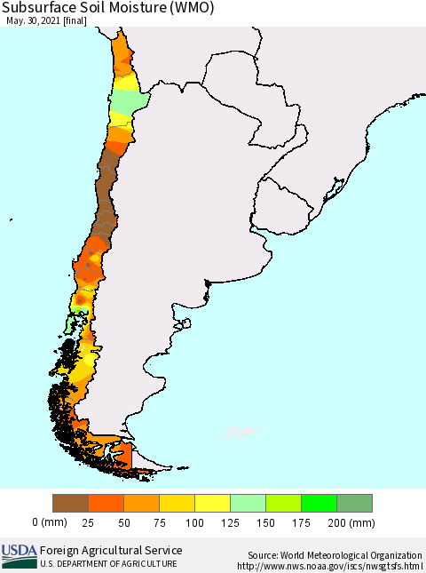 Chile Subsurface Soil Moisture (WMO) Thematic Map For 5/24/2021 - 5/30/2021