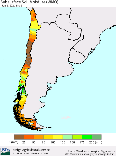 Chile Subsurface Soil Moisture (WMO) Thematic Map For 5/31/2021 - 6/6/2021