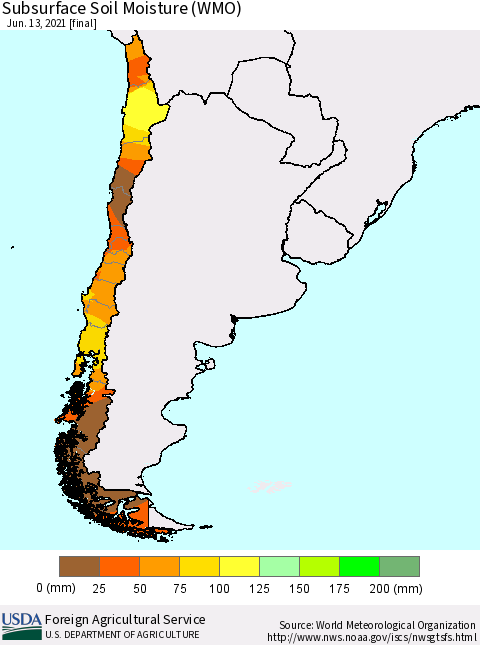 Chile Subsurface Soil Moisture (WMO) Thematic Map For 6/7/2021 - 6/13/2021