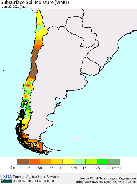 Chile Subsurface Soil Moisture (WMO) Thematic Map For 6/14/2021 - 6/20/2021