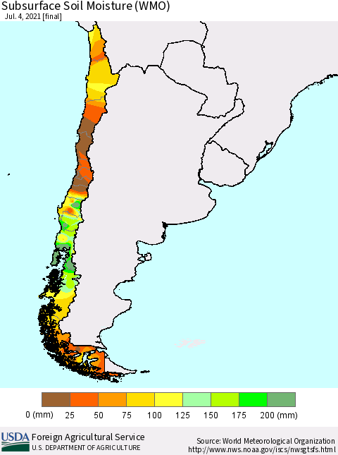 Chile Subsurface Soil Moisture (WMO) Thematic Map For 6/28/2021 - 7/4/2021