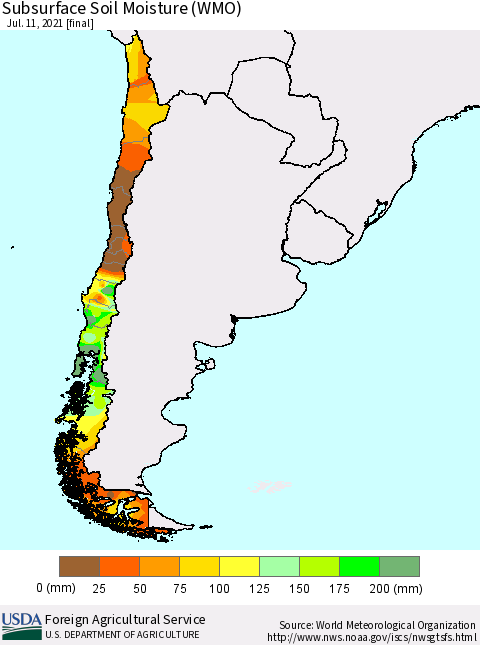 Chile Subsurface Soil Moisture (WMO) Thematic Map For 7/5/2021 - 7/11/2021
